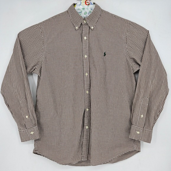 Ralph Lauren Shirt Mens Large Button Down Brown White Check Long Sleeve Casual - Picture 1 of 10
